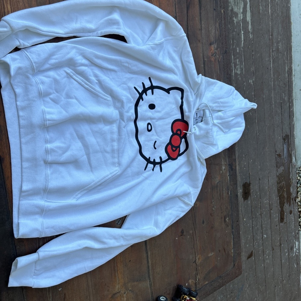 Hello Kitty Sweatshirt Hooded Pullover  By Sanrio White Sz L NWT
